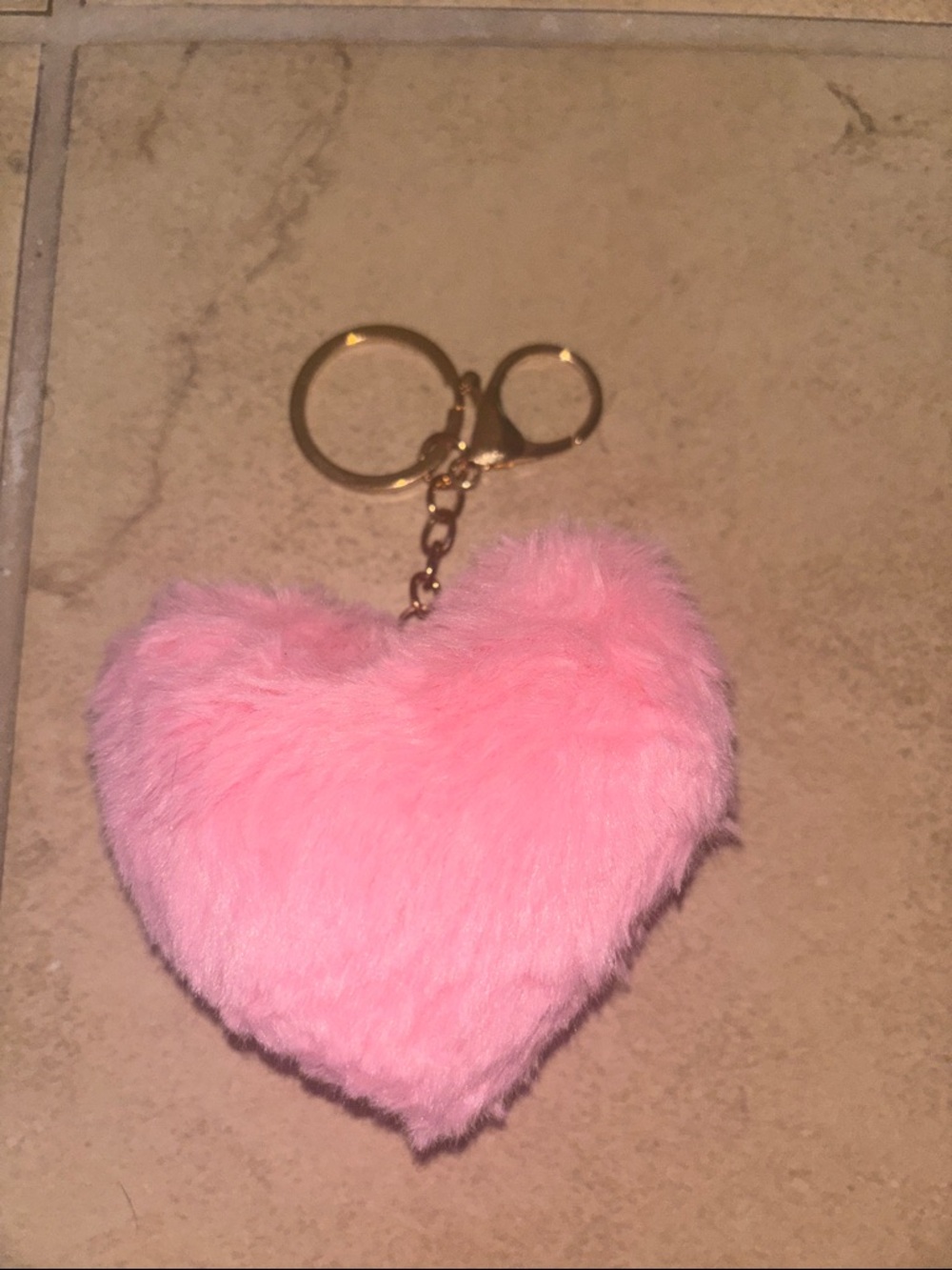 Pink Heart Fuzzy Keychain with Gold Hardware